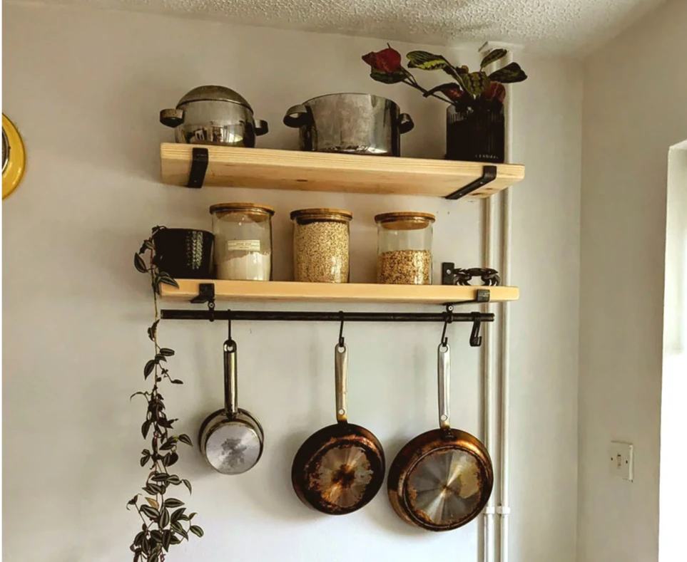 Rustic Scaffold Shelf with Utensil Rack