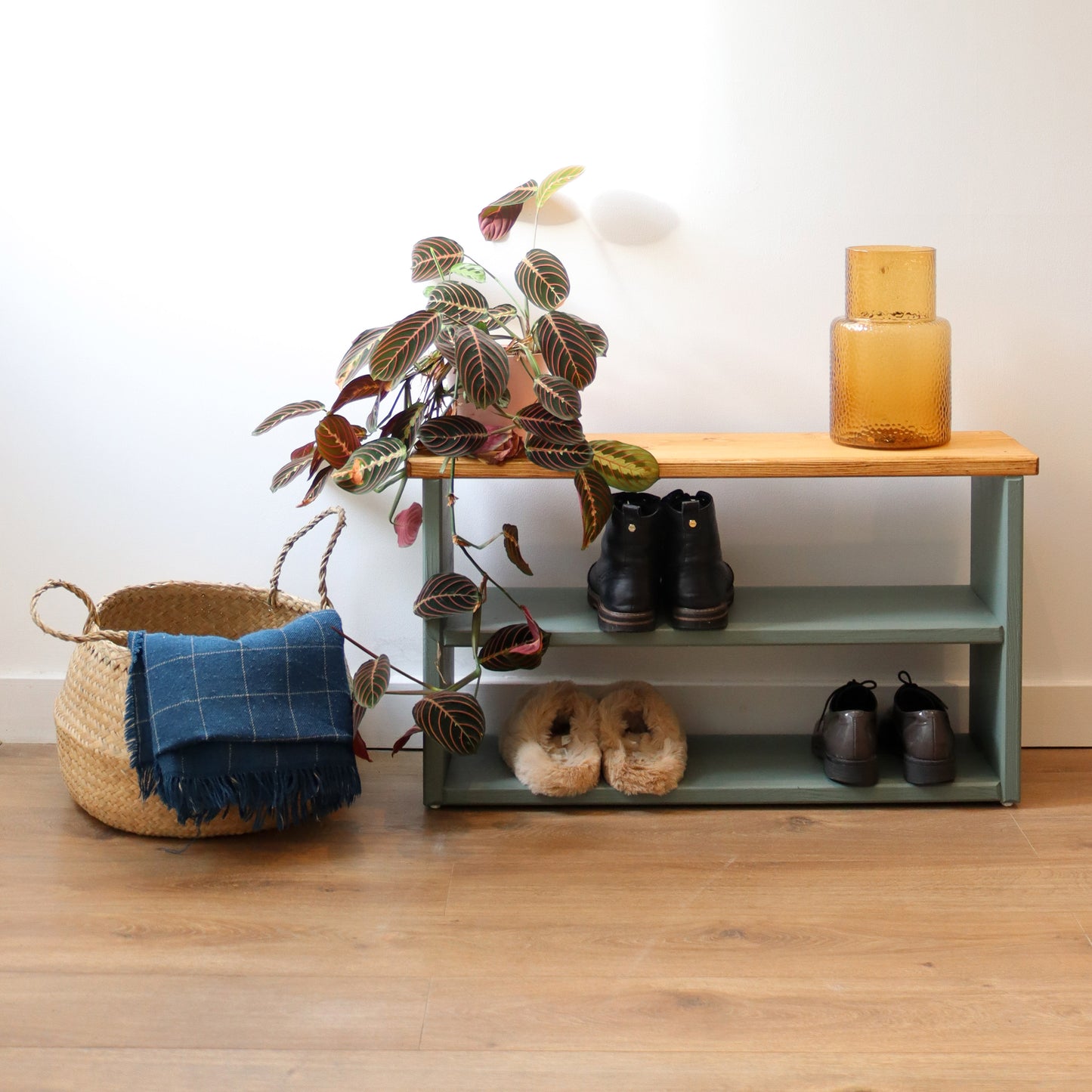 Wooden Shoe Storage Bench Narrow