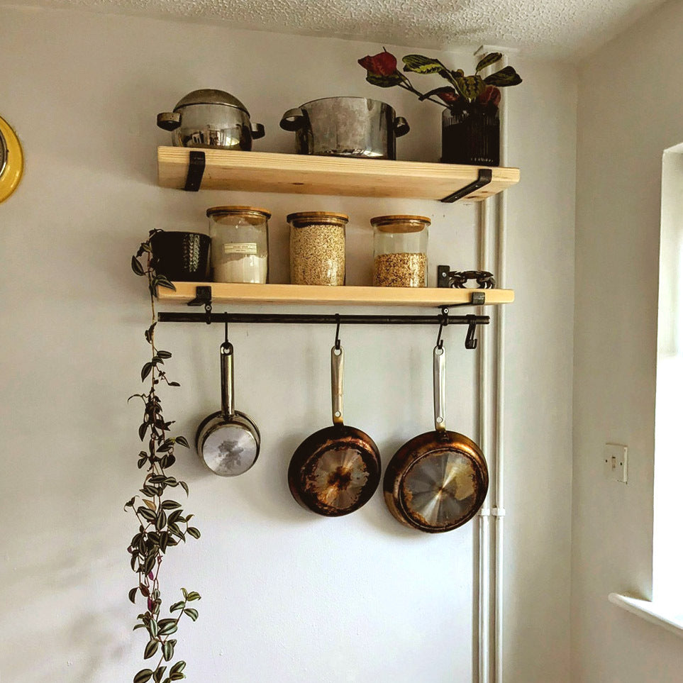 Rustic Scaffold Shelves with Utensil Rack