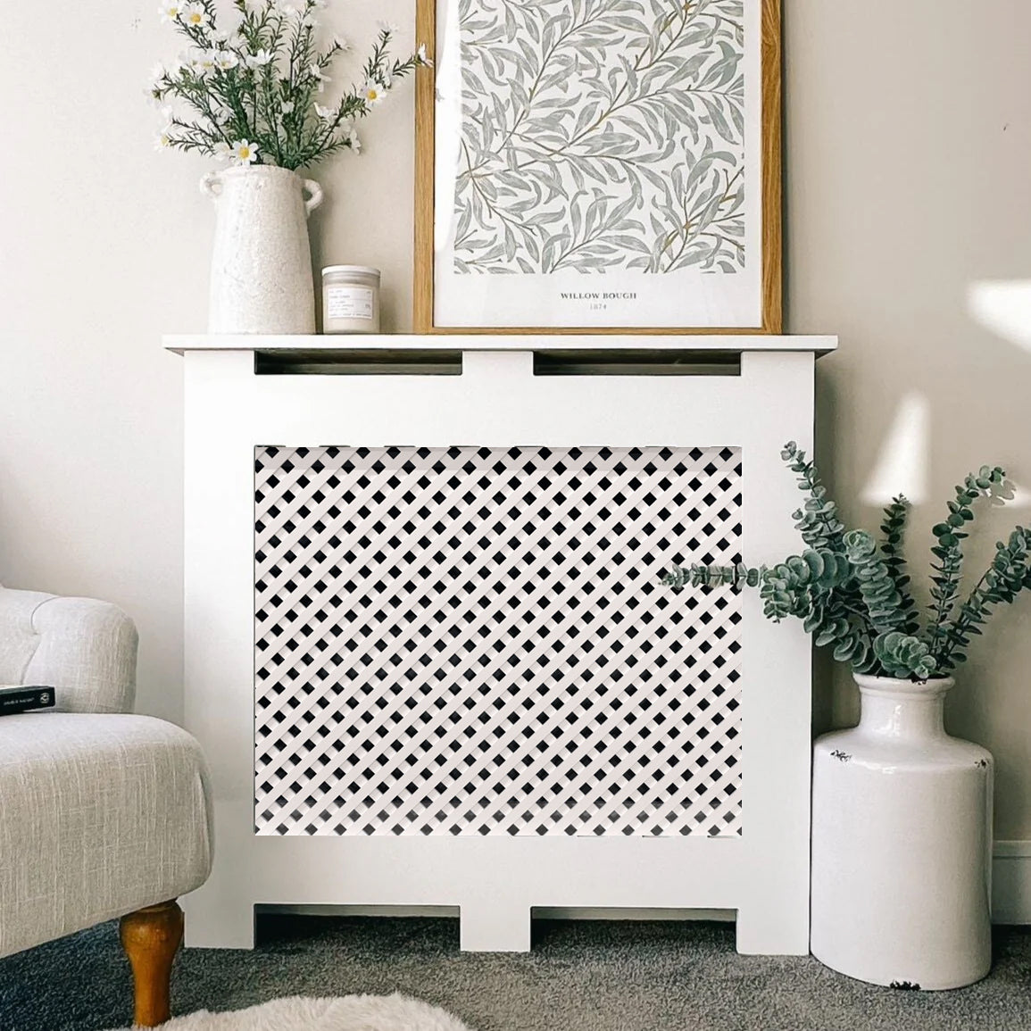 Custom Sized Radiator Cover: Lattice Grid Front