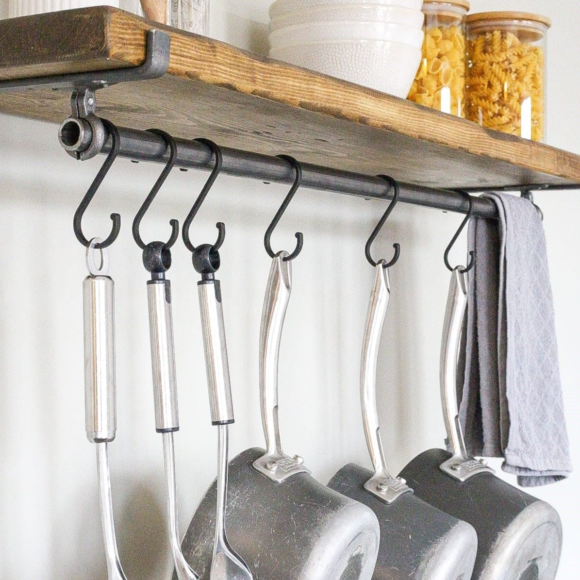 Rustic Scaffold Shelves with Utensil Rack