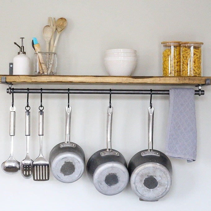 Rustic Scaffold Shelves with Utensil Rack